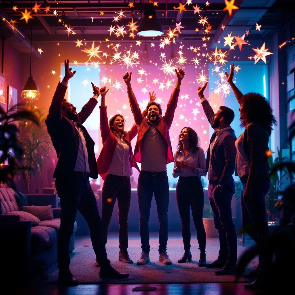 Equipo celebrando resultados